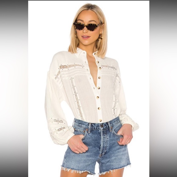 Free People Summer Stars Button Down Shirt Ivory M - Picture 1 of 6